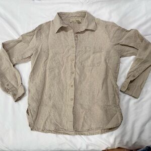 L.L Bean 100% Linen Women’s Long Sleeve, Size S, Tan Button Up Shirt Lightweight